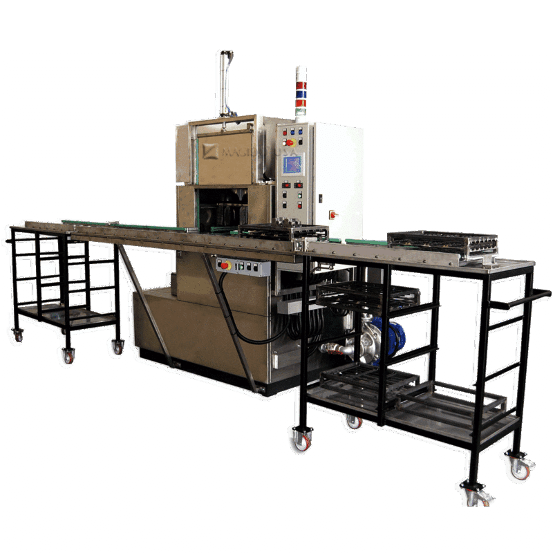 loading table with front open of PM400 Front Load Rotary Immersion Parts Washer